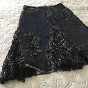 Unique AZI Denim Sequin and Lace Skirt - Size 29